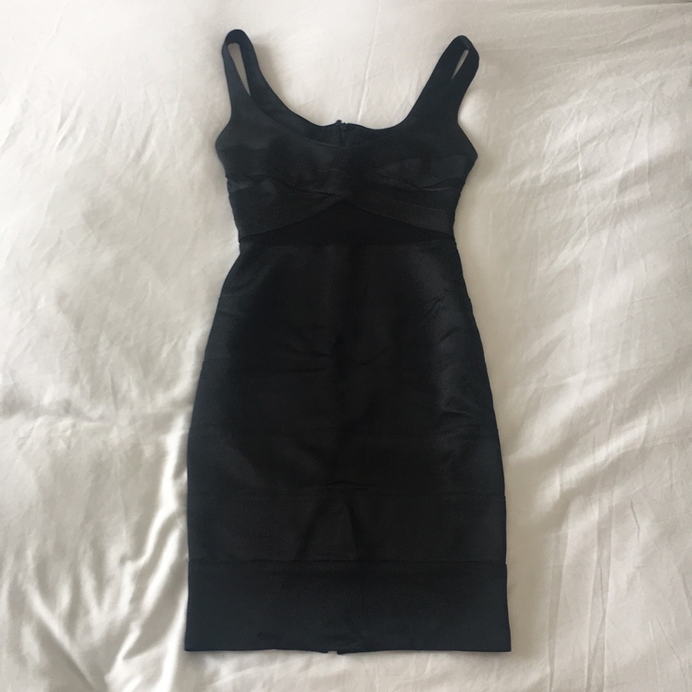 bebe bandage dress with mesh panel
